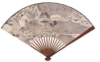 溥心畬 民国三十一年（1942年）作 寒风吹雪图 成扇
